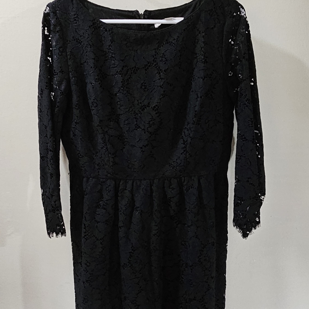 LOFT Black Sheath Dress with Cuffed Long Sleeves